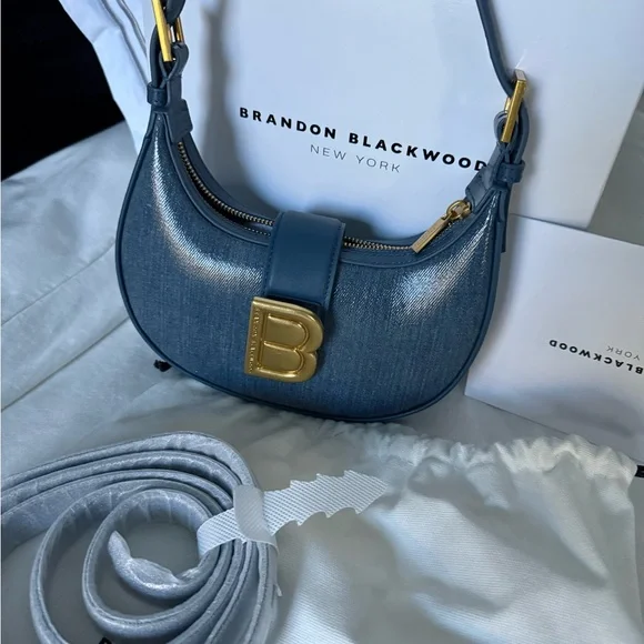 Blue waxed denim Brandon Blackwood Bag with Gold Accents - Picture 6 of 14
